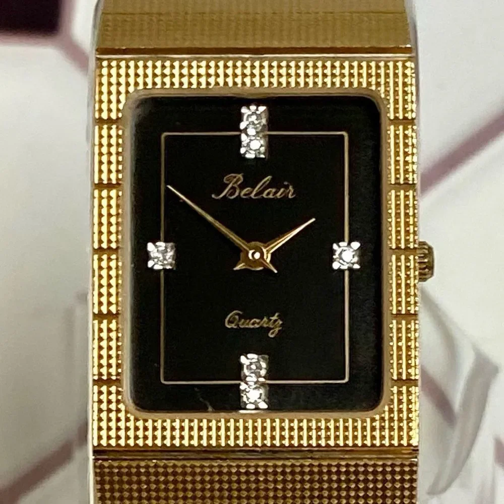 Vintage Belair Diamond Accented Black Dial Men’s Unisex Dress Watch